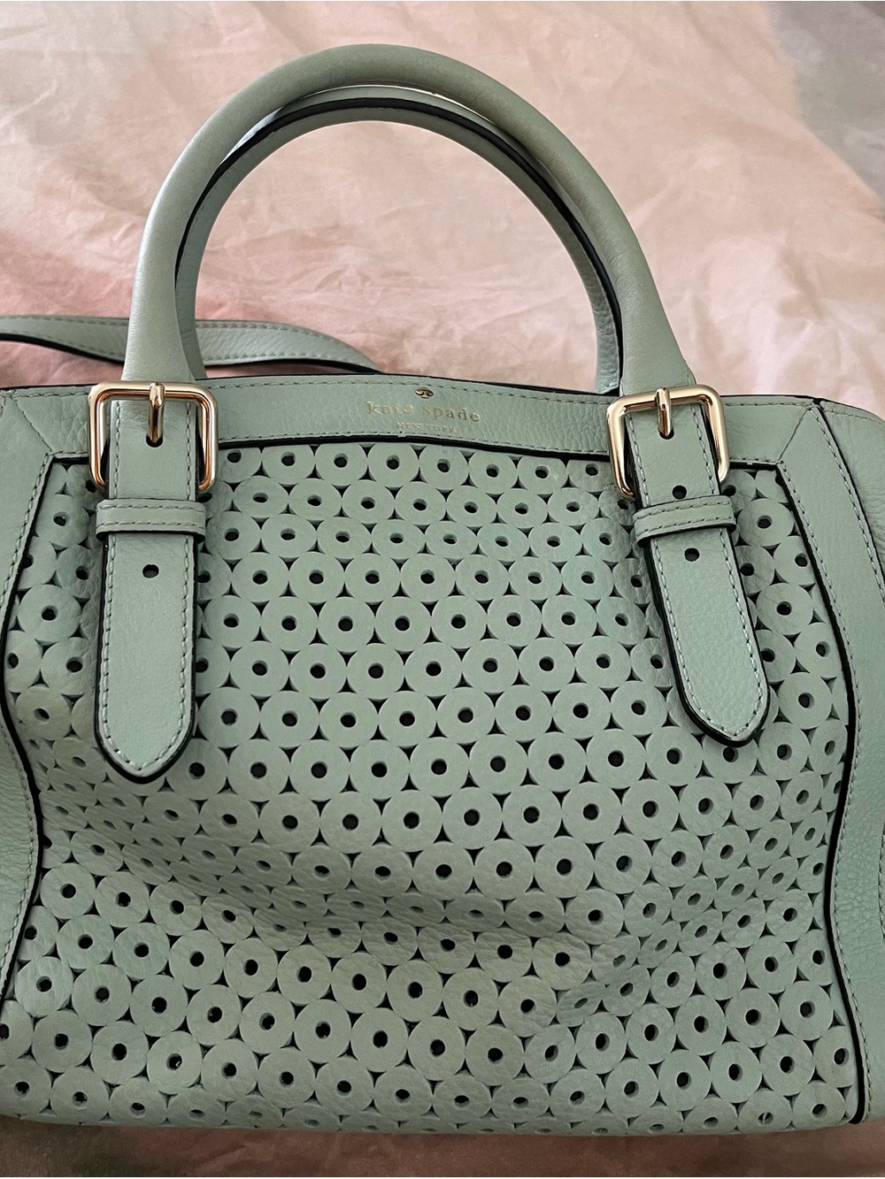 kate spade Mint Green Perforated Leather Satchel with Gold Hardware